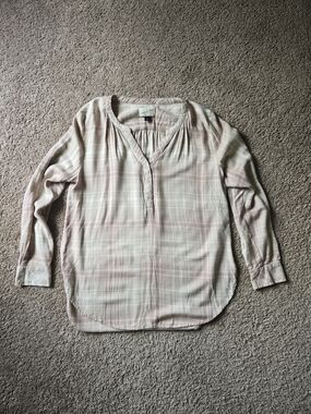 Universal Thread Pink Plaid Henley Long Sleeve Blouse Top